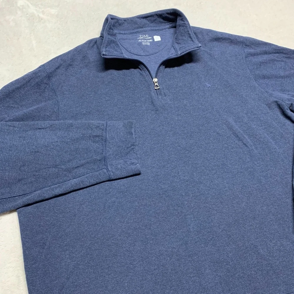 Polo Ralph Lauren Sweater Mens 2XL XXL Double Knit Jersey Quarter Zip Pull Over‎